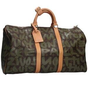 Louis Vuitton Keepall Monogram Graffiti Leather Boston Bag Khaki Green